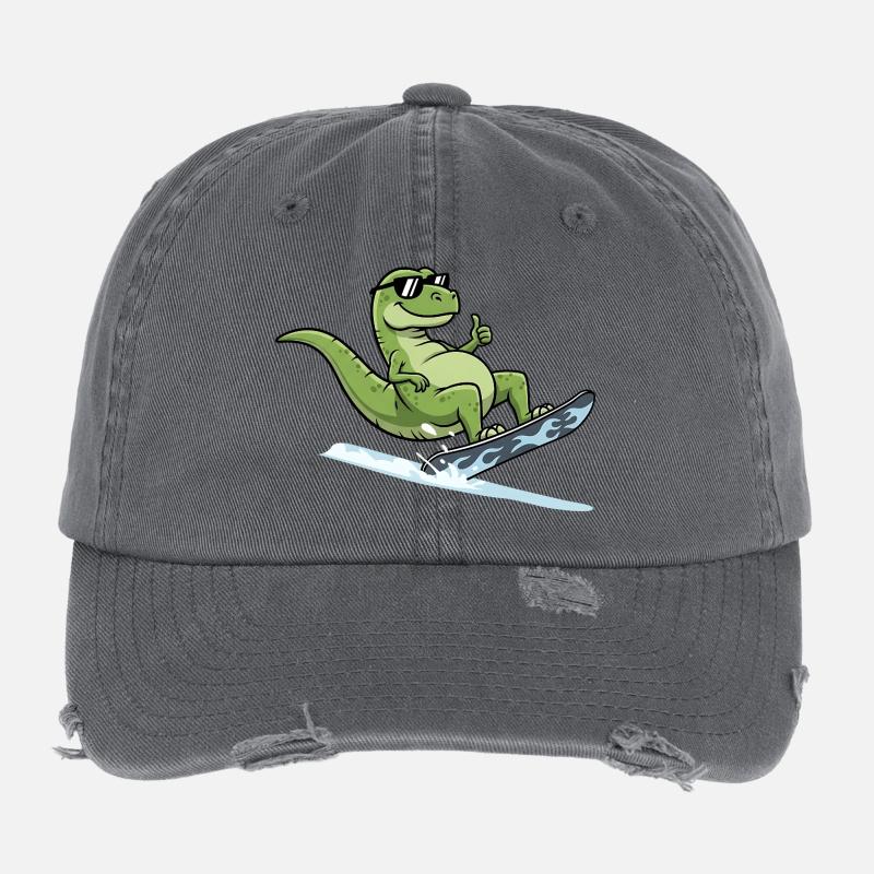 Cooler Dinosaurier Surfer Mit Sonnenbrille Flexfit Vintage Destroyed Cap
