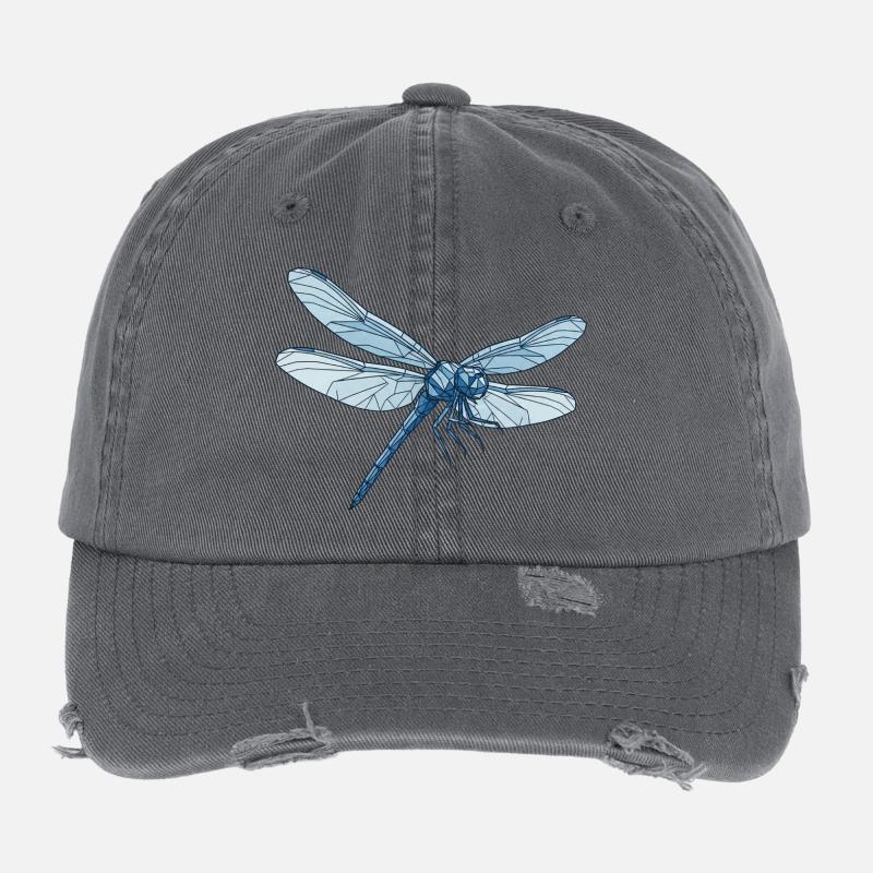 Bleu libellule géométrique Casquette vintage effet usé Flexfit