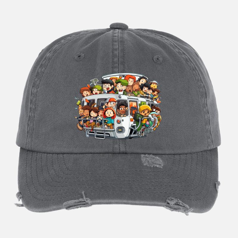 Bunt besetzte Bus Szene Flexfit Vintage Destroyed Cap