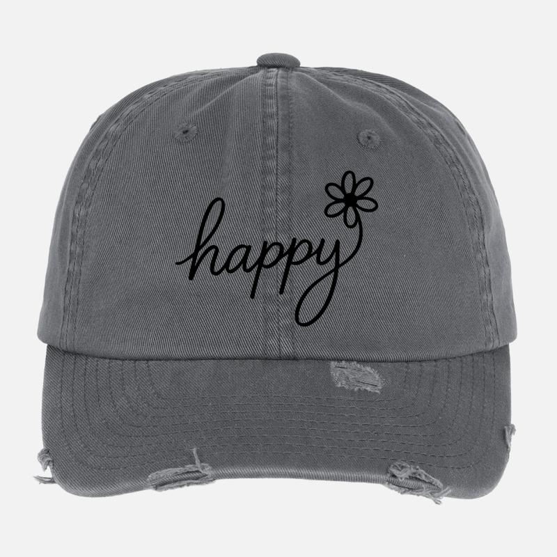 Fröhliches Handlettering mit Blume Flexfit Vintage Destroyed Cap