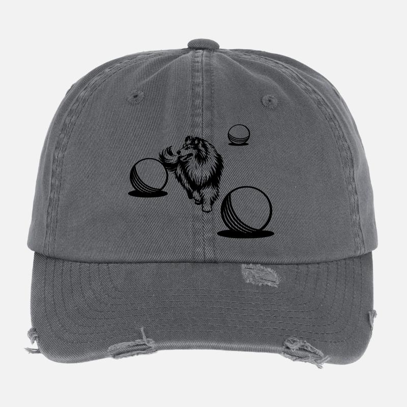 Long-haired Collie Treibball Sport 2 (dyeable) Flexfit Vintage Destroyed Cap