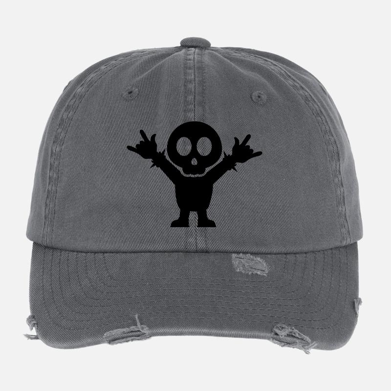Heavy Metal Fan with rocking Fingers Fork Flexfit Vintage Destroyed Cap