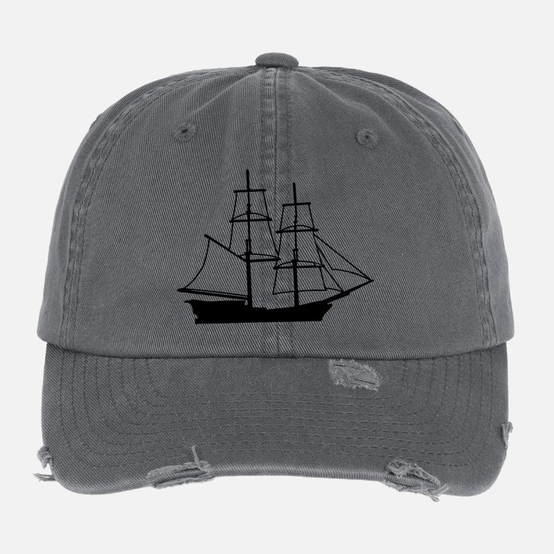 brick ship drawing sailboat brig brig Flexfit Vintage Destroyed Cap