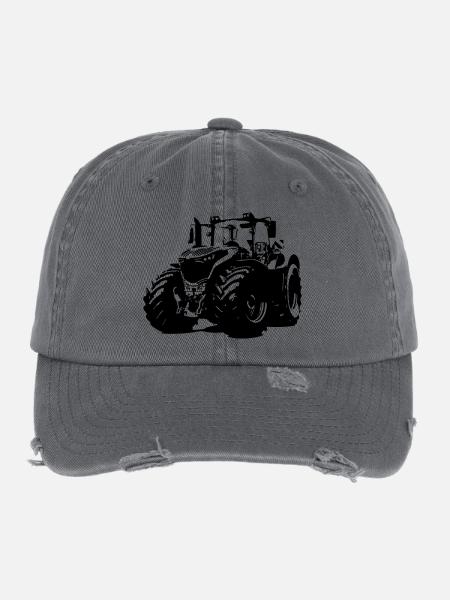 Starker Deutscher Traktor mit roten Felgen - Flexfit Vintage Destroyed Cap - Dunkelgrau - Vorne