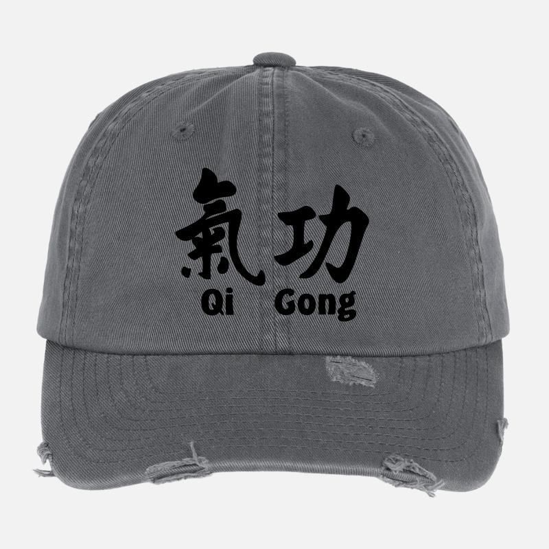 QI gong script avec texte horizontal Casquette vintage effet usé Flexfit