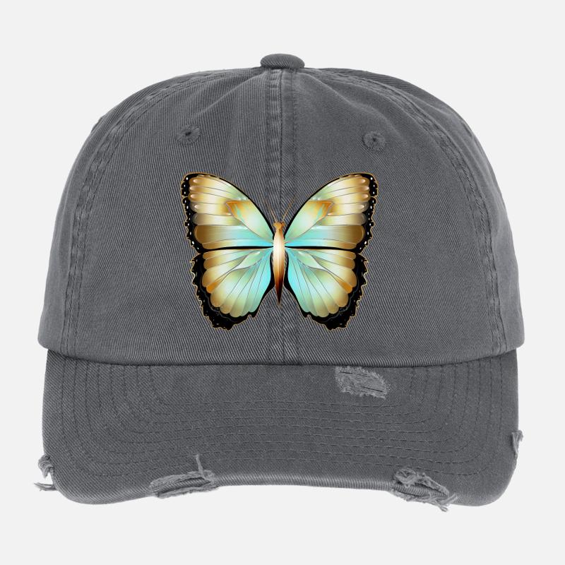 Papillon scintillant en or dessiné à la main Casquette vintage effet usé Flexfit