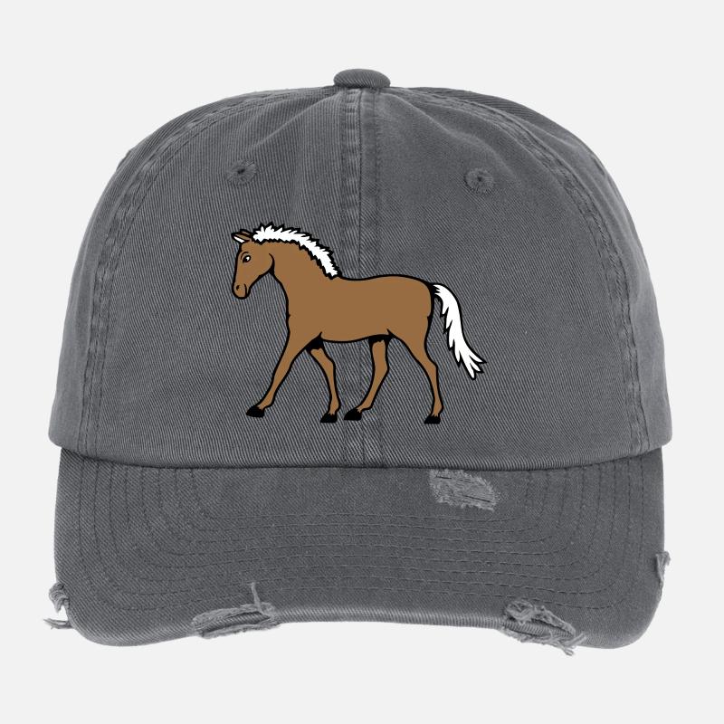 Pferd läuft geht Reiter Cartoon reiten süß Comic Flexfit Vintage Destroyed Cap