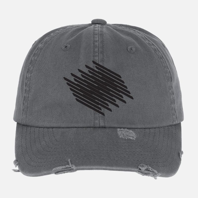 Diagonal Scribble Monochrome Pattern Flexfit Vintage Destroyed Cap