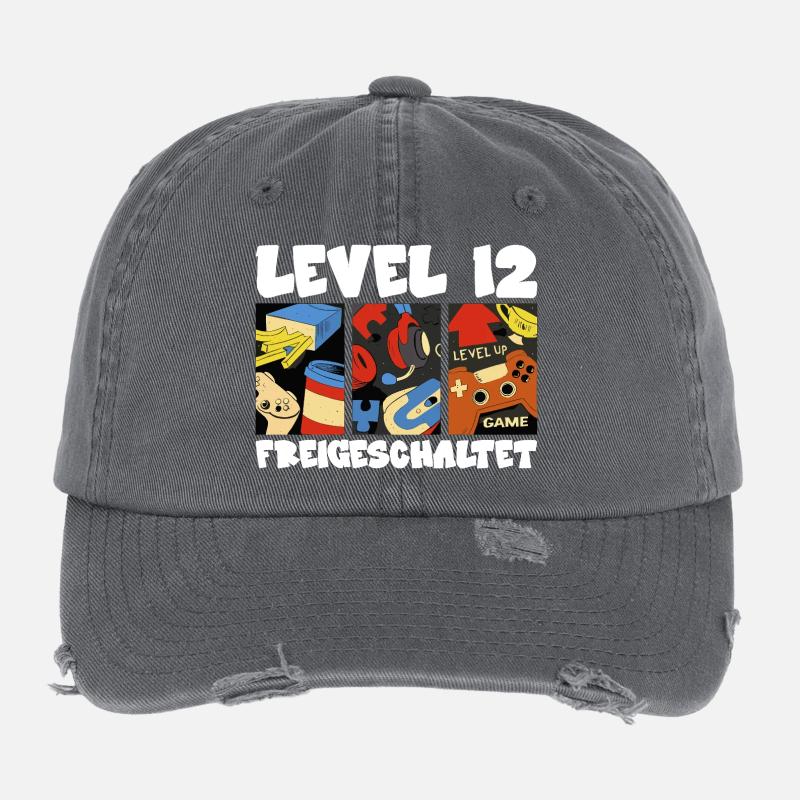 Level 12 Retro Game Collage pro gamer 12. Flexfit Vintage Destroyed Cap