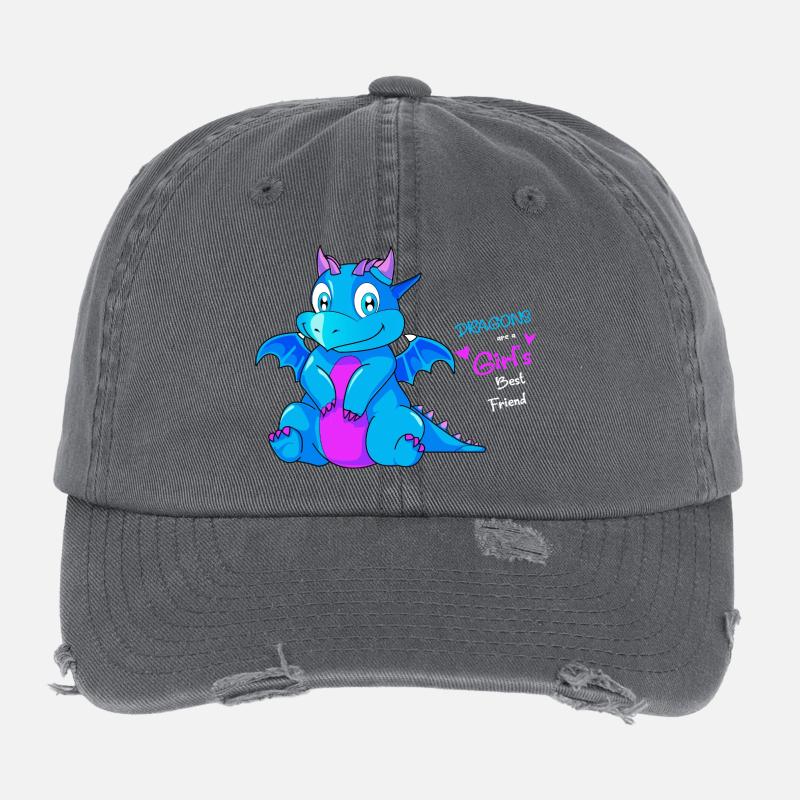 Drachen sind der beste Freund eines Mädchens Lustiges Gamer Mädchen Flexfit Vintage Destroyed Cap