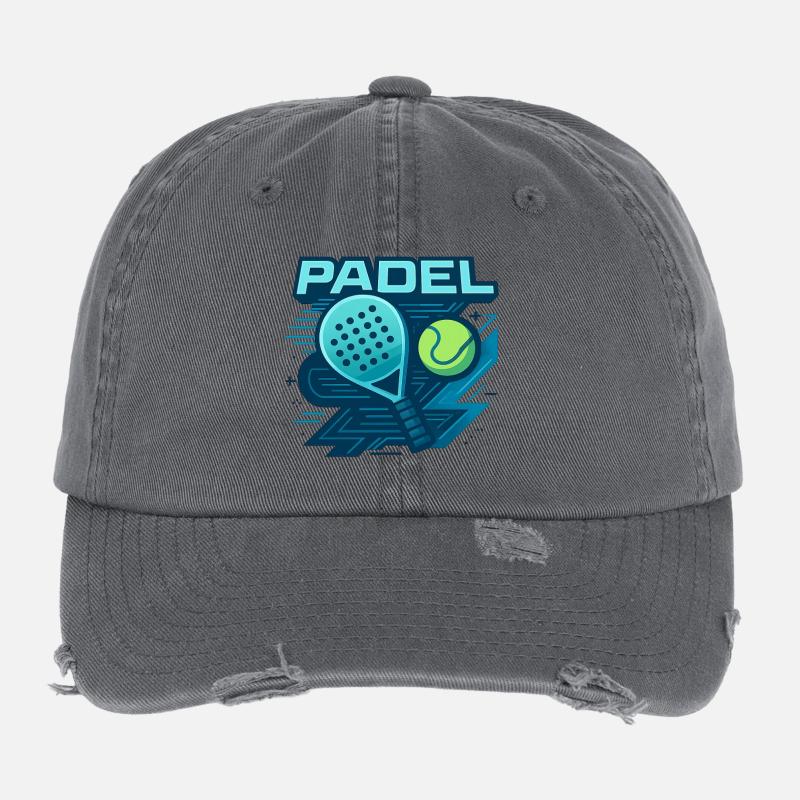 Padel Logo Schläger Ball Dynamik Flexfit Vintage Destroyed Cap