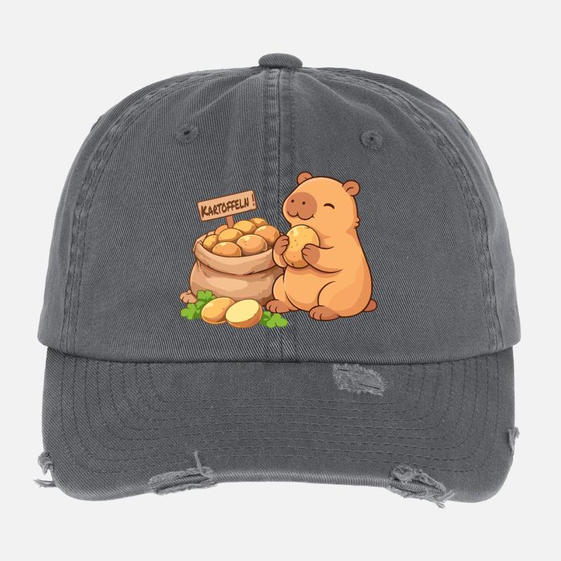 Capybara avec pommes de terre – détendu et mignon Casquette vintage effet usé Flexfit