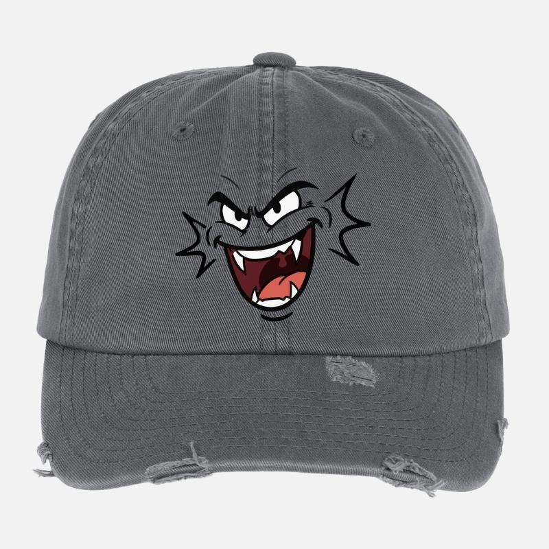 Lustiges Vampir Gesicht Lachmuster comic - Flexfit Vintage Destroyed Cap - Dunkelgrau