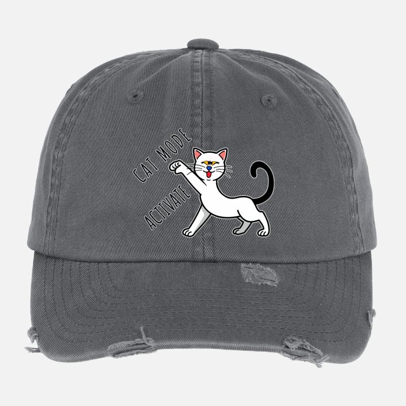 Cat Mode Activate Flexfit Vintage Destroyed Cap