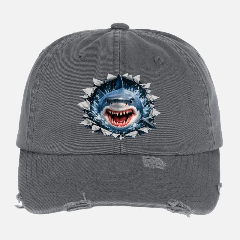 Breaking Shark Outbreak Design Flexfit Vintage Destroyed Cap