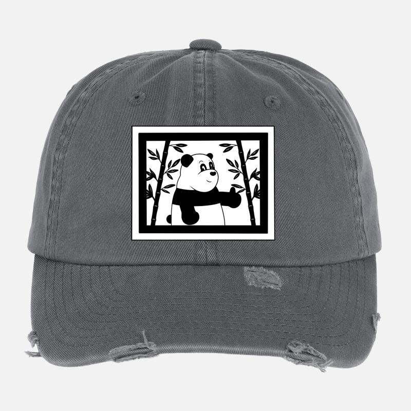 Cartoon panda thumbs up with bamboo Flexfit Vintage Destroyed Cap