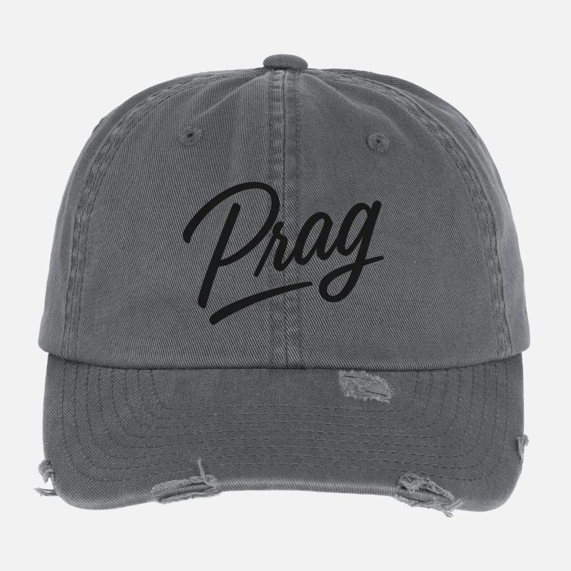 Prague Calligraphy Font Flexfit Vintage Destroyed Cap
