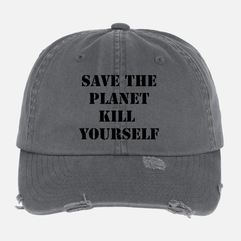 save the planet kill yourself Flexfit Vintage Destroyed Cap