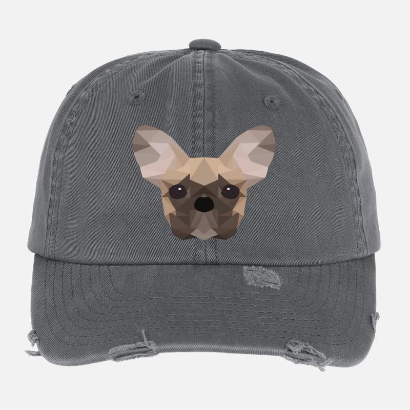 French Bulldog Low Poly Flexfit Vintage Destroyed Cap