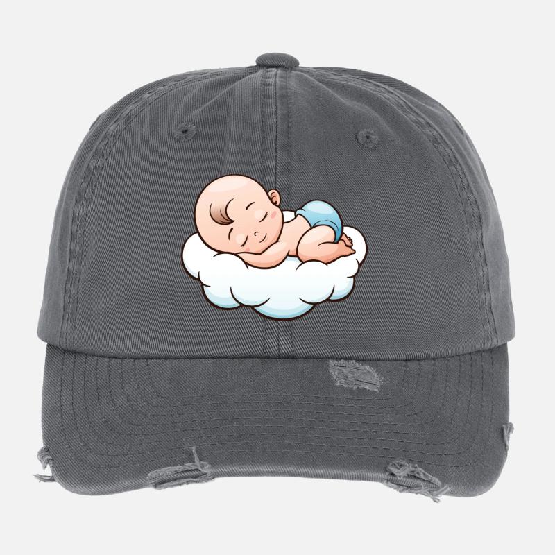 Adorable Cloud Sleeping Baby Design Flexfit Vintage Destroyed Cap