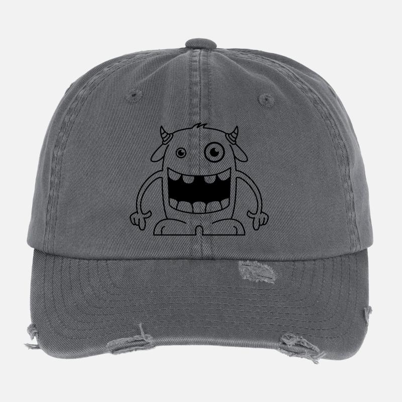 Monstre drôle avec des cornes Casquette vintage effet usé Flexfit