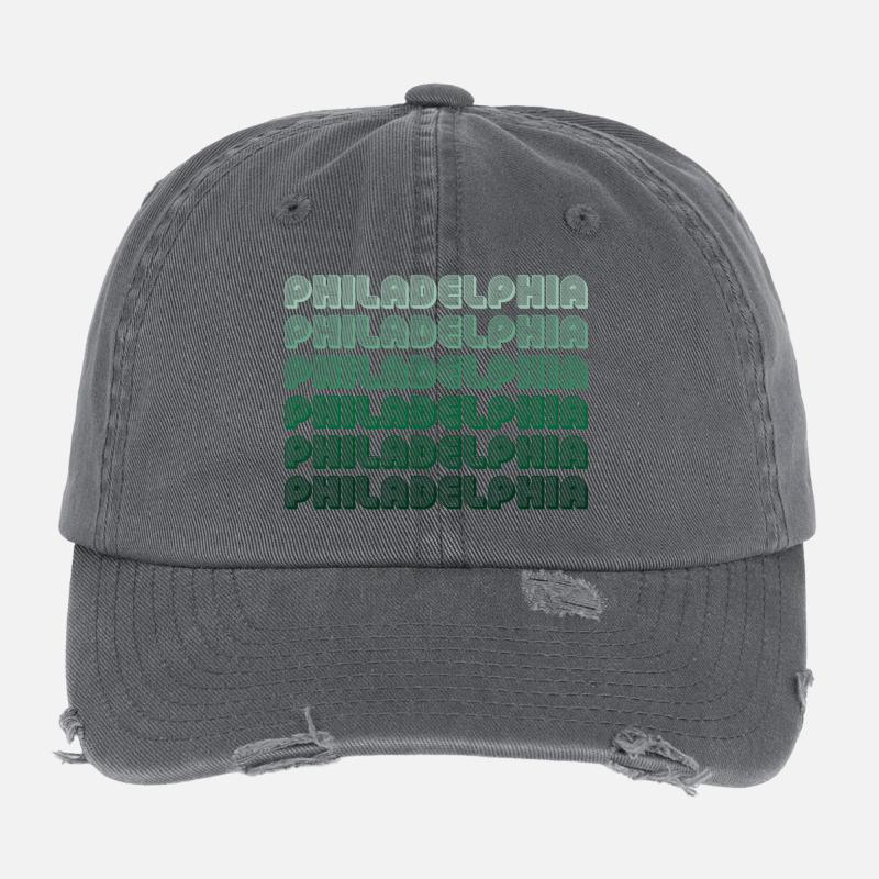 Philadelphia Typography Pattern Flexfit Vintage Destroyed Cap