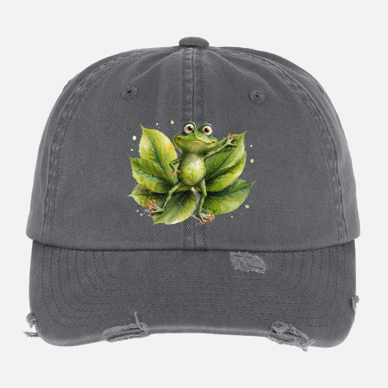 Dancing frog on lily pad Flexfit Vintage Destroyed Cap