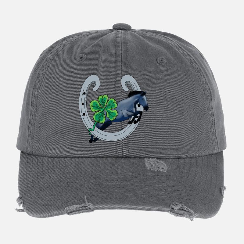Cheval avec Chance et Trèfle Vert Casquette vintage effet usé Flexfit