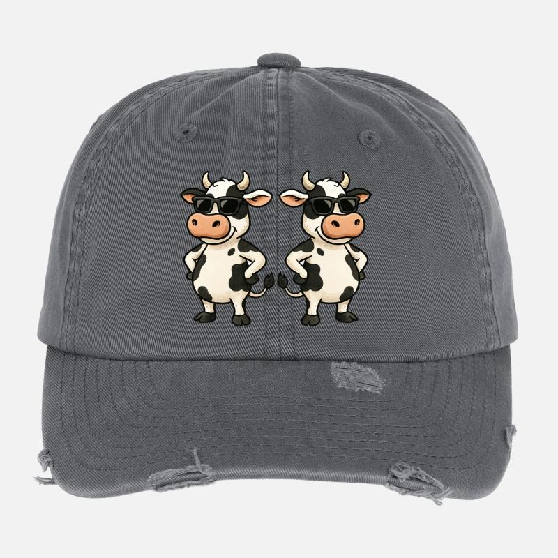 Vache avec lunettes de soleil et breloque Casquette vintage effet usé Flexfit