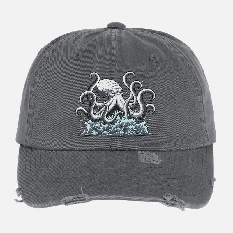 Kraken squid octopus Flexfit Vintage Destroyed Cap