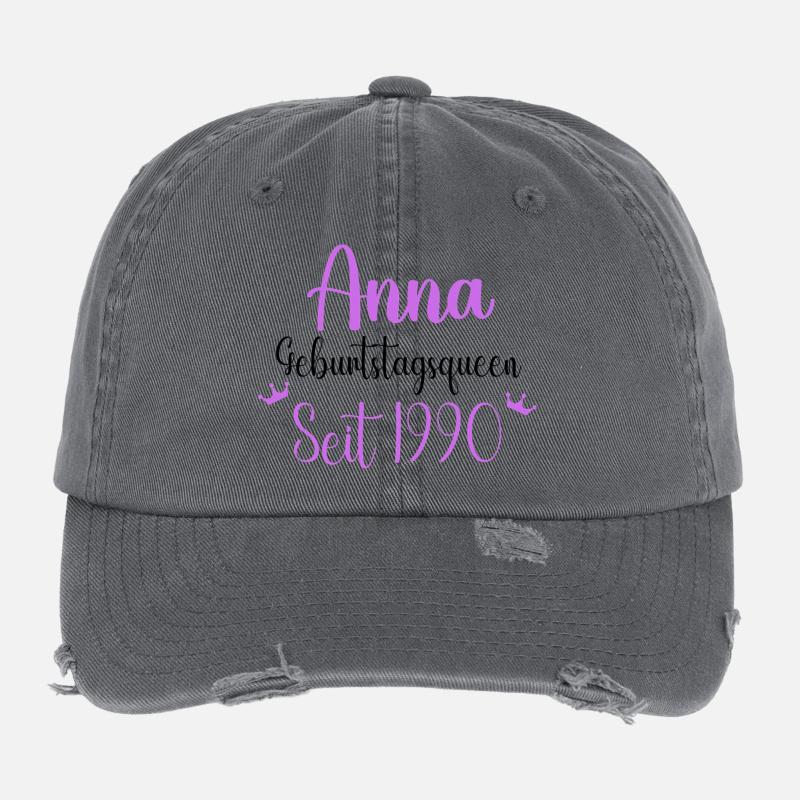 Anna Geburtstagsqueen Seit 1990 Geschenk Design Flexfit Vintage Destroyed Cap