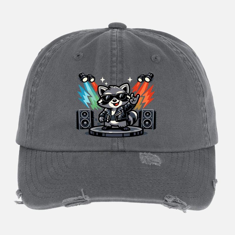 Retro Waschbär Rock – Musik Geschenk Flexfit Vintage Destroyed Cap