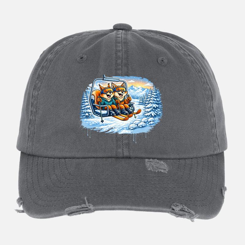 Eichhörnchen & Fuchs im Skilift – Winterspaß Flexfit Vintage Destroyed Cap