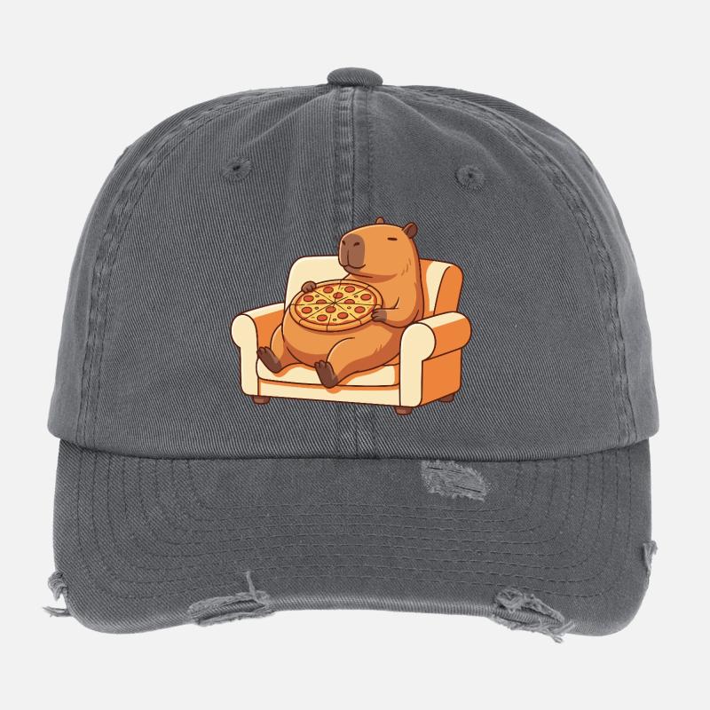 Pizza Capybara sur le canapé Casquette vintage effet usé Flexfit