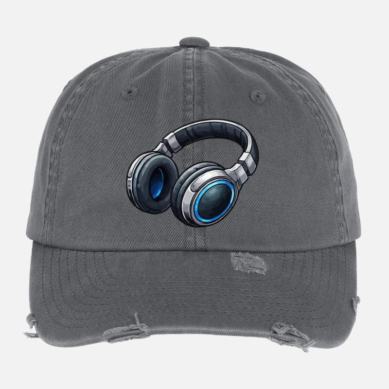 Headphones Neon Blue Flexfit Vintage Destroyed Cap