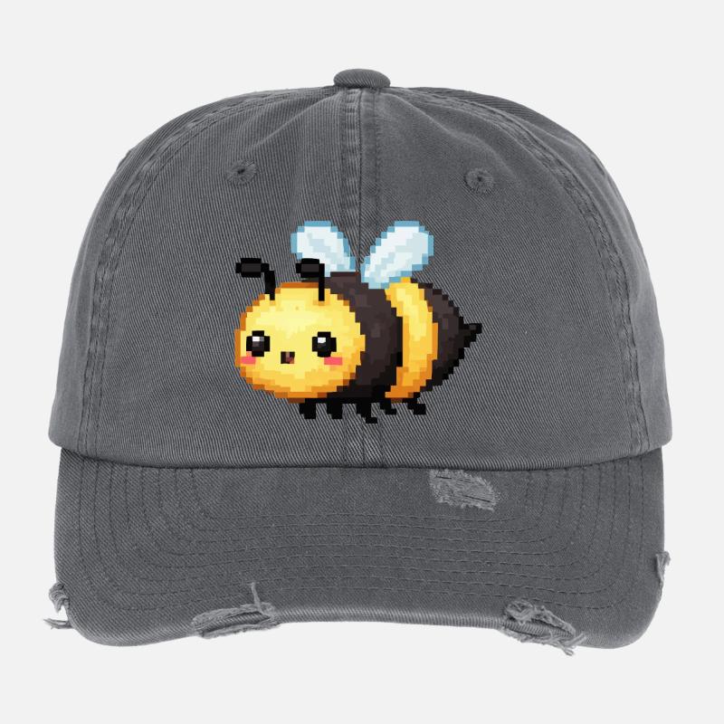 Pixelbiene Niedliche Retro Bienchen Flexfit Vintage Destroyed Cap