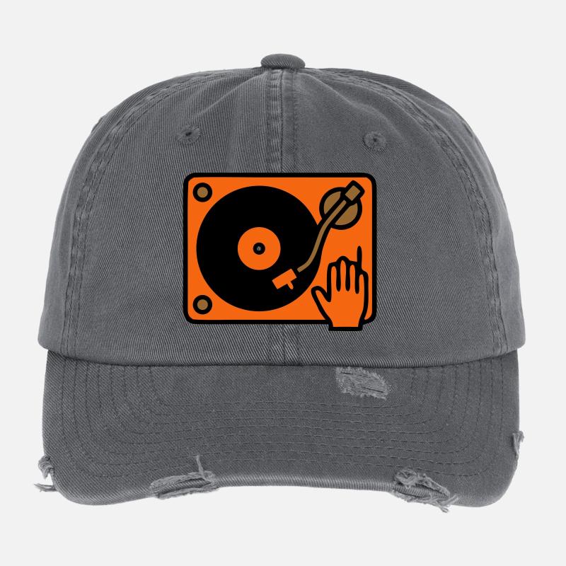 DJ Turntable grattant à la main Casquette vintage effet usé Flexfit