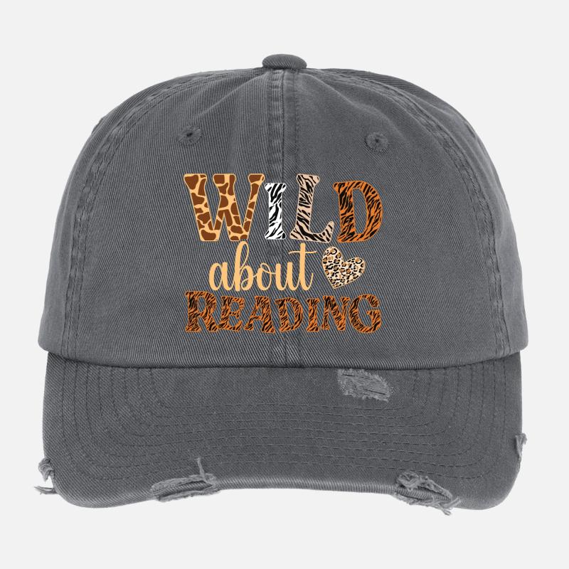 WILD about Reading: Animal Pattern Letters Flexfit Vintage Destroyed Cap