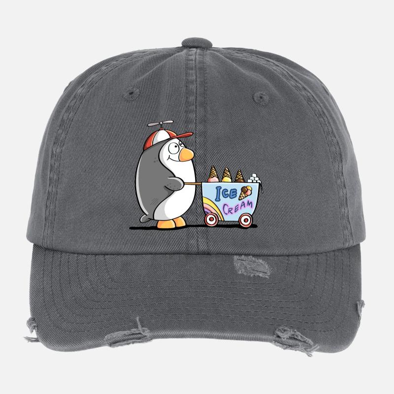 Pinguin Als Eisverkäufer - Eis Flexfit Vintage Destroyed Cap