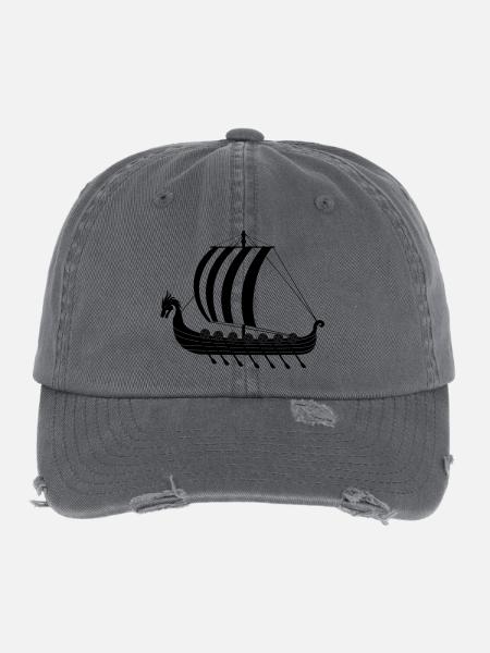 Viking dragon ship dragar - Flexfit Vintage Destroyed Cap - dark grey - Front