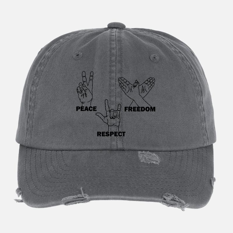 Paix liberté respect gestes de la main avec texte Casquette vintage effet usé Flexfit