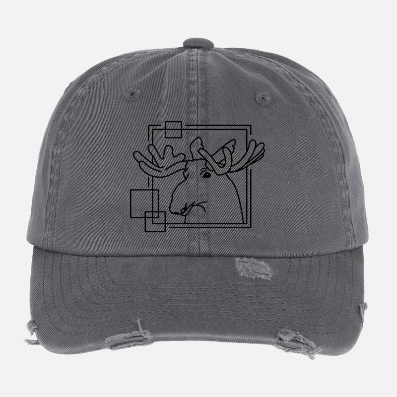 Elch in geometrischer Form - Line-Art-Design Flexfit Vintage Destroyed Cap