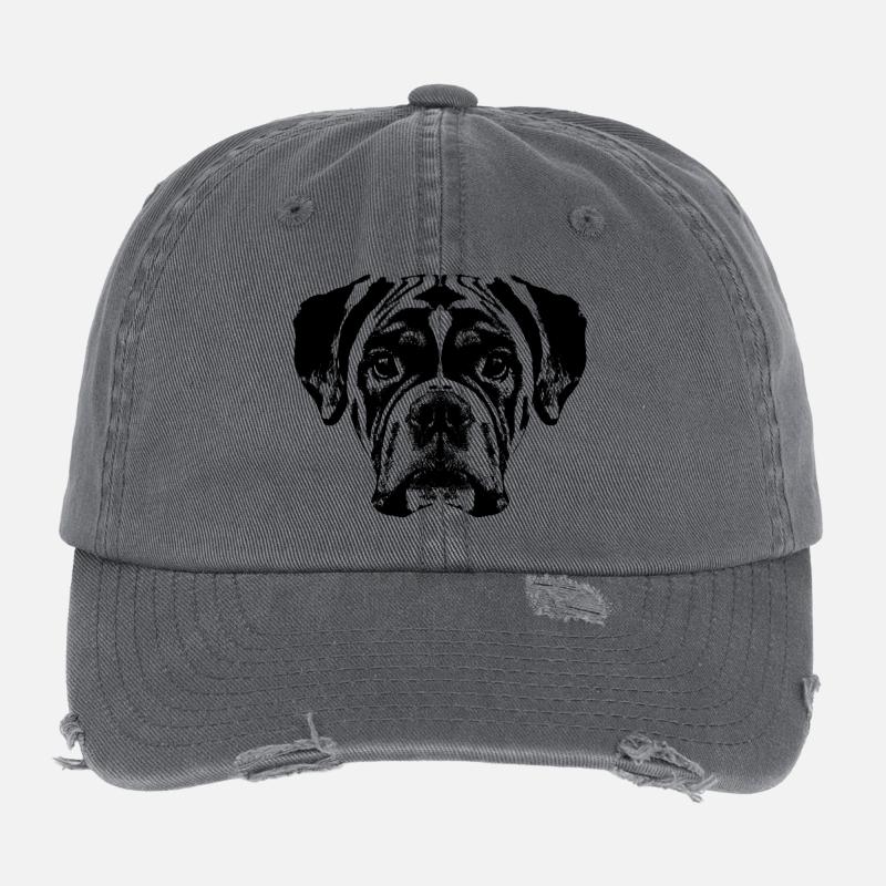 Boxer / Tête / Chien / Graphique - Casquette vintage effet usé Flexfit - charbon