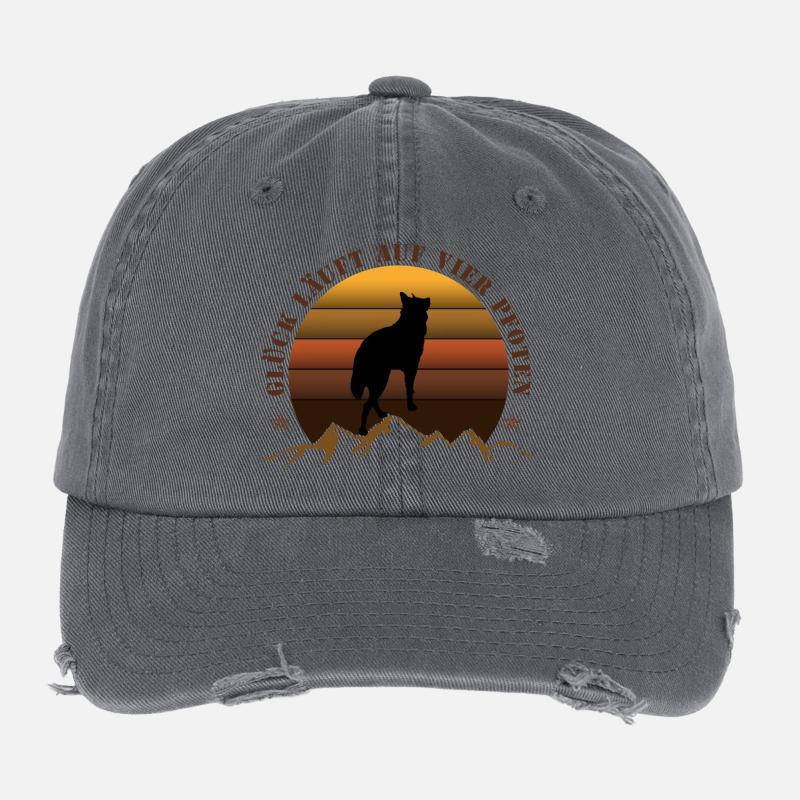 Evening wolf on mountain backdrop Flexfit Vintage Destroyed Cap