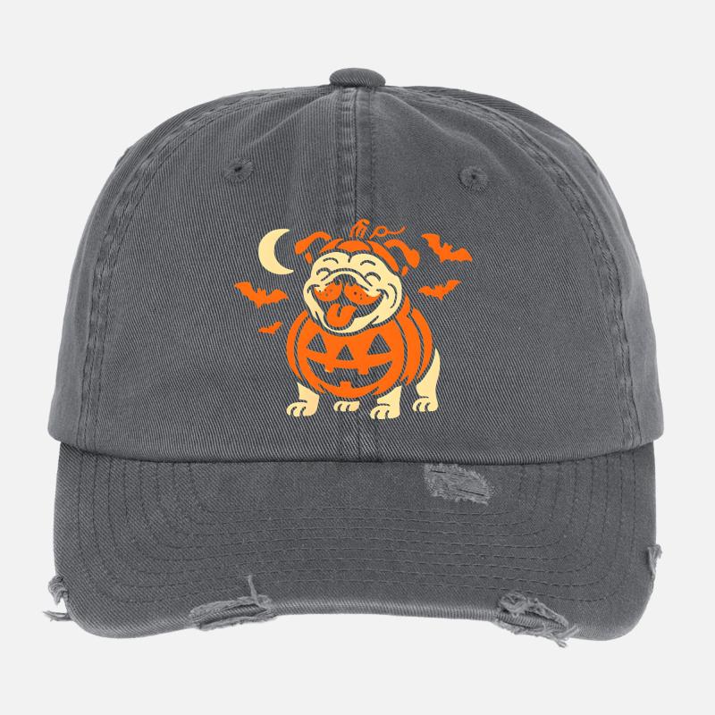 Pumpkin Doggie Fun Flexfit Vintage Destroyed Cap