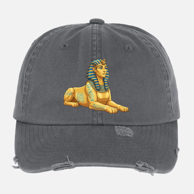 Goldene Sphinx mit Hieroglyphen Flexfit Vintage Destroyed Cap