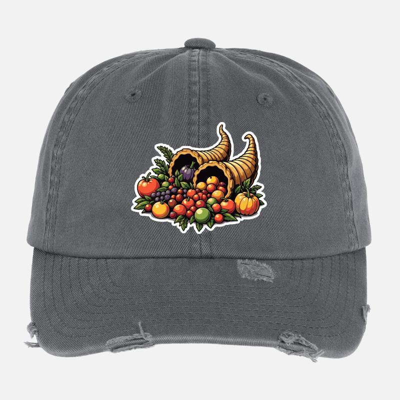 Autumn Harvest Cornucopia Flexfit Vintage Destroyed Cap