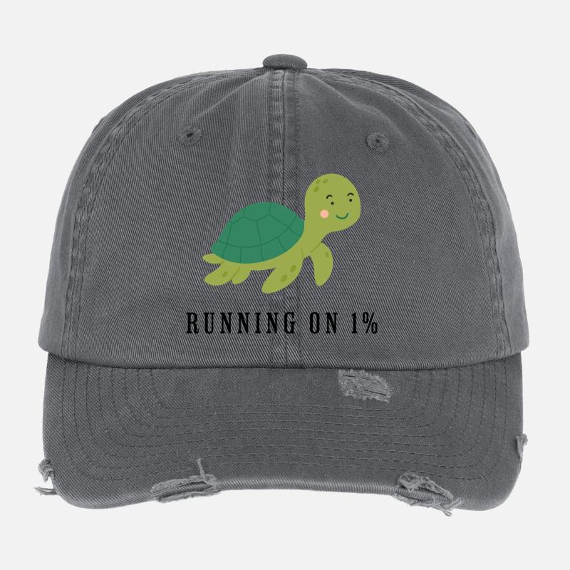 Cuddly Turtle Green Turtle Cartoon Flexfit Vintage Destroyed Cap
