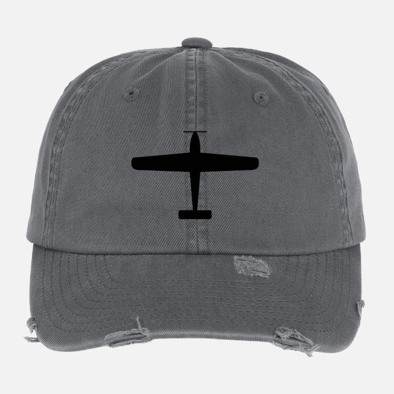 Black Airplane Silhouette Flexfit Vintage Destroyed Cap