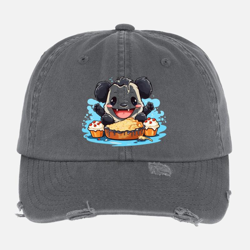 Panda de Kawaii avec festin de gâteau Casquette vintage effet usé Flexfit